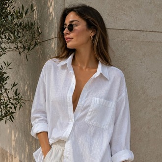 Oversize Keten Dokulu %100 Pamuk Salaş Beyaz Gömlek