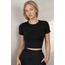 Kadın Siyah Bisiklet Yaka Likralı Kısa Kol Body Crop T-Shirt