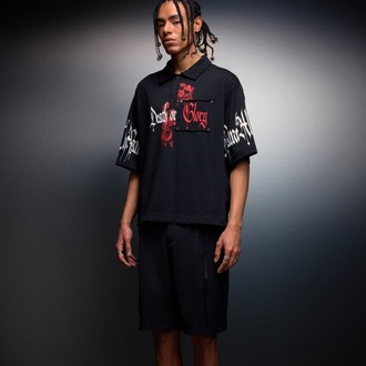 Erkek Siyah Death or Glory Patchli Box Fit Polo Yaka Tshirt