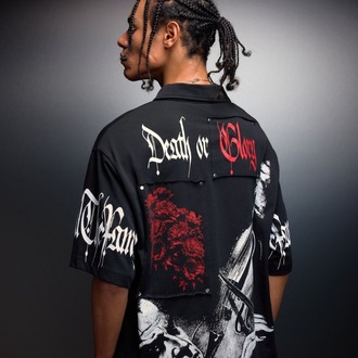 Erkek Siyah Death or Glory Patchli Box Fit Polo Yaka Tshirt