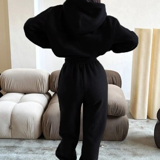 Fetch Eşofman Takımı Sweatshirt Jogger - Siyah Baskılı Oversize Şardonlu Kapüşonlu