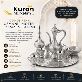 Gümüş Renk Osmanlı Motifli Zemzem Takımı