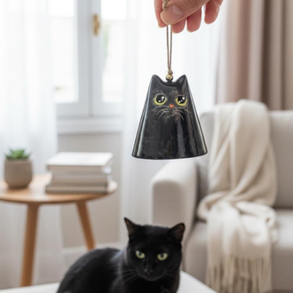 Seramik Kara Kedi Çan