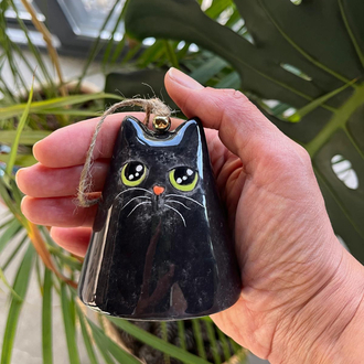 Seramik Kara Kedi Çan
