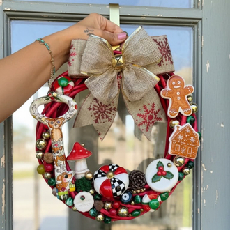 El Yapımı Çini Kapı Süsü (12) - Doğal Ahşap Kapı Çelengi (30 cm)