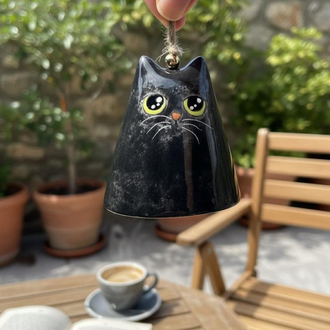 Seramik Kara Kedi Çan