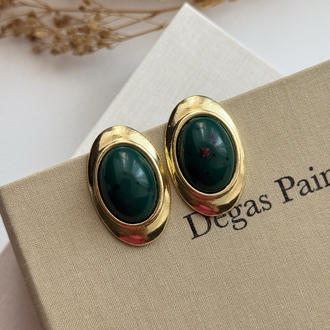 Oval Model Yeşil Gold Küpe