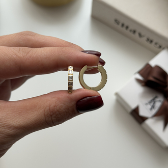 14k Gold Altın Kaplama Kare Taşlı Model Halka Küpe (1,5 cm)