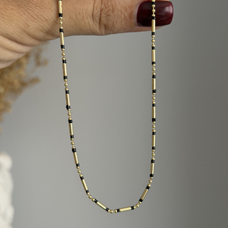 14k Altın Kaplama Siyah Boncuklu Kolye(45cm)