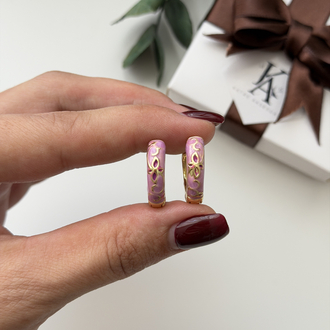 Lila Mineli Gold Yapraklı Küpe(2cm)