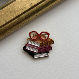Gözlüklü Pembe Kitap Broş