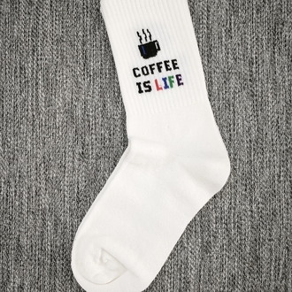 Coffee is life Desenli Beyaz çorap
