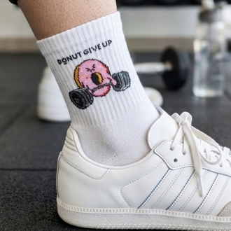 Donut give up desenli Beyaz Tenis çorap
