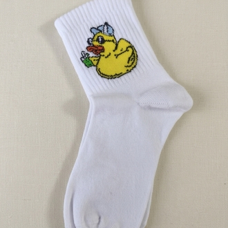Summer Duck Desenli Beyaz Tenis Çorap