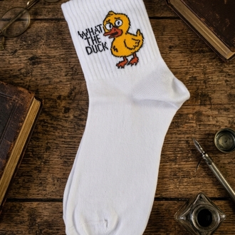 What the Duck Desenli Beyaz Tenis Çorap
