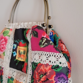 Metal klipsli çanta patchwork tarz