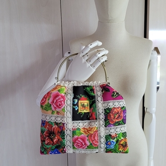 Metal klipsli çanta patchwork tarz