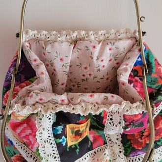 Metal klipsli çanta patchwork tarz