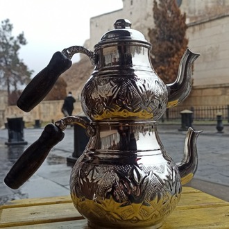 BÜYÜK BOY NİKEL KAPLAMA BAKIR ÇAYDANLIK(BASKI DESEN)