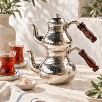 Küçük Boy Bakır Ahşap Kulplu Çaydanlık – %100 Saf Bakır, Kalaylı İç Yüzey