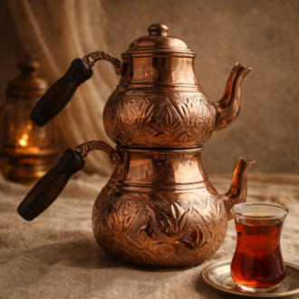 BÜYÜK BOY KIRMIZI BAKIR ÇAYDANLIK(BASKI DESEN)