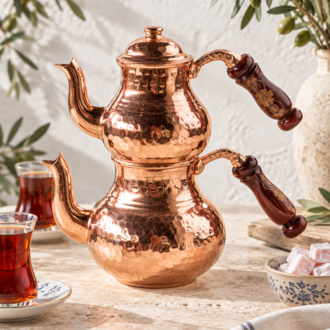 Küçük Boy Bakır Ahşap Kulplu Çaydanlık – %100 Saf Bakır, Kalaylı İç Yüzey
