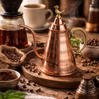 400 ml Bakır Yağdanlık – El İşçiliği Çok Amaçlı Zeytinyağı ve Demlik Sürahisi