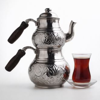 BÜYÜK BOY NİKEL KAPLAMA BAKIR ÇAYDANLIK(BASKI DESEN)