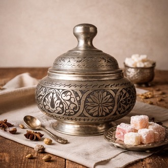 El İşleme Bakır Şekerlik – Kalaylı, Çok Amaçlı Dekoratif Şekerlik (18 cm)