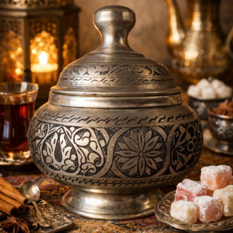 El İşleme Bakır Şekerlik – Kalaylı, Çok Amaçlı Dekoratif Şekerlik (18 cm)