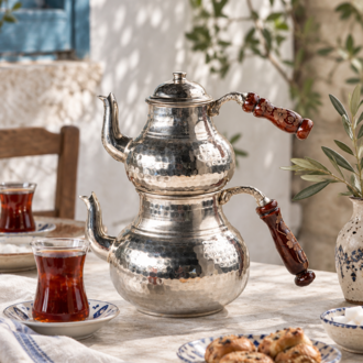 Büyük Boy Bakır Ahşap Kulplu Çaydanlık – %100 Saf Bakır, Kalaylı İç Yüzey