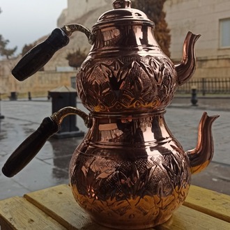 BÜYÜK BOY KIRMIZI BAKIR ÇAYDANLIK(BASKI DESEN)
