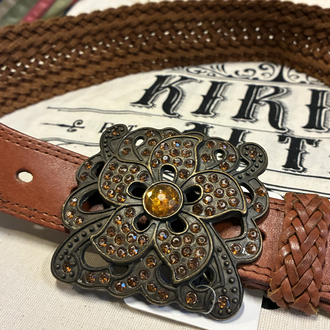 90's Big Flowers Leather Belt
