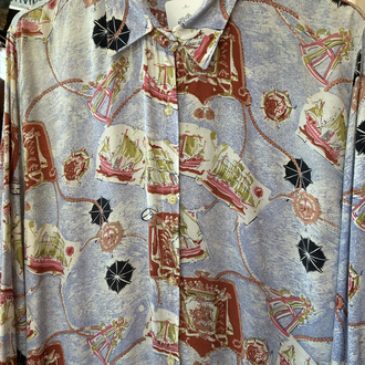 80’s Nautical Print Shirt – Sailing Ship & Compass Design