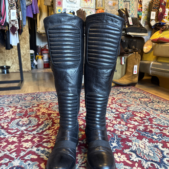 Black Leather Moto Knee-High Boots