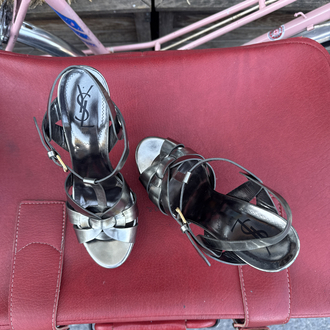 Yves Saint Laurent (YSL) Metallic Silver Tribute Platform Heels