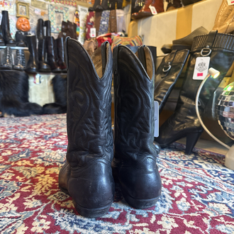 Cowboy Boots Black Genuine Leather Embroidered