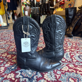 Cowboy Boots Black Genuine Leather Embroidered