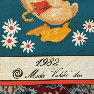 Vakko 1982 Vintage Wall Calendar - Duck Illustrated Cotton Fabric Poster