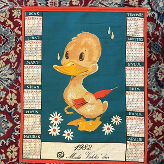 Vakko 1982 Vintage Wall Calendar - Duck Illustrated Cotton Fabric Poster