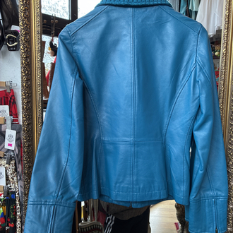 Asymmetric Pocket Teal Leather Jacket