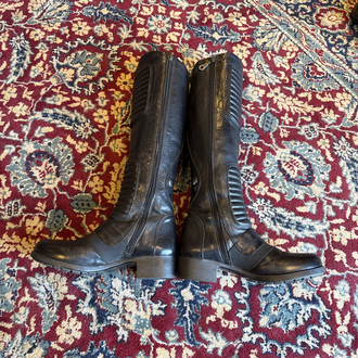 Black Leather Moto Knee-High Boots