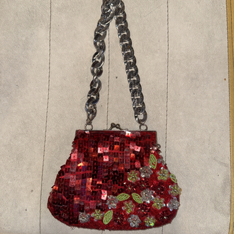 Y2K Beaded & Sequined Red Chain Bag