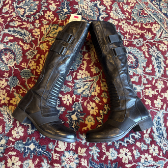 Black Leather Moto Knee-High Boots