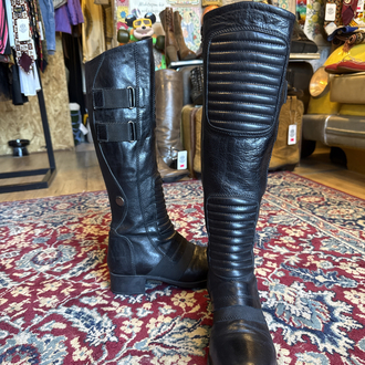 Black Leather Moto Knee-High Boots