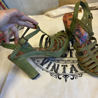 Miss Sixty Y2K Vintage Woven Strappy Printed Platform Heels