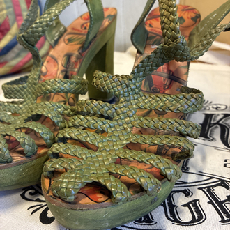 Miss Sixty Y2K Vintage Woven Strappy Printed Platform Heels