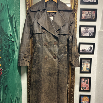 Distressed Faux Leather Trench Coat