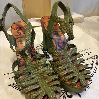 Miss Sixty Y2K Vintage Woven Strappy Printed Platform Heels