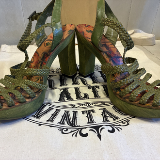 Miss Sixty Y2K Vintage Woven Strappy Printed Platform Heels